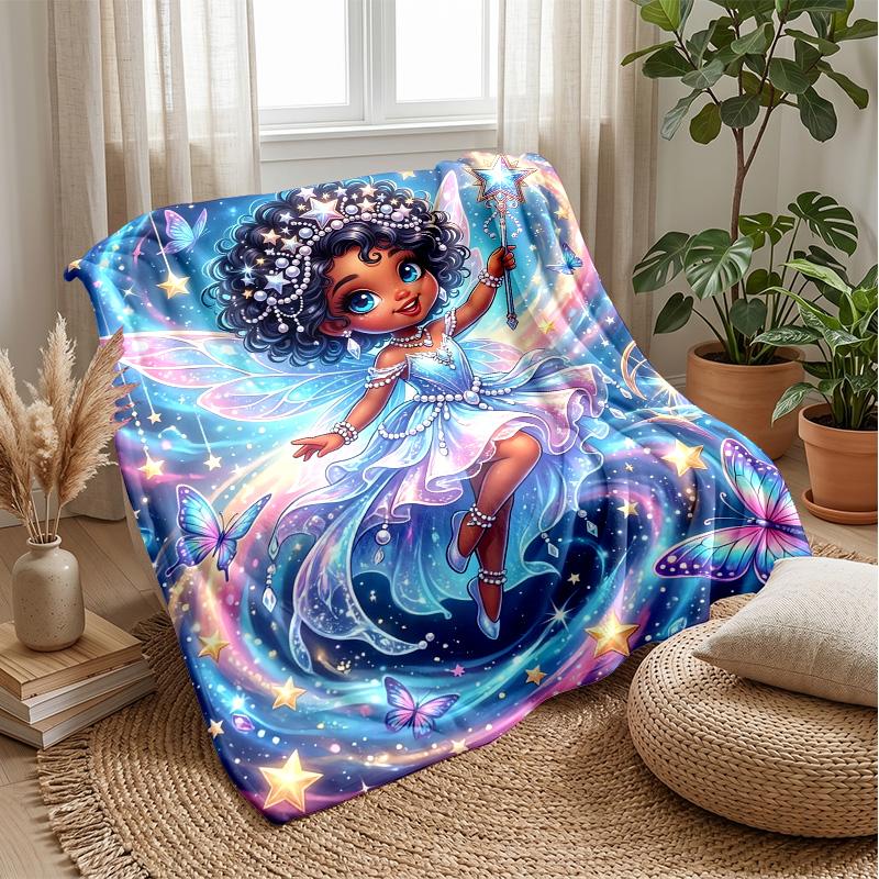Fairy with Star Wand and Butterflies Theme blanket Lightweight Warm Flannel Blanket Decorative Throw Blanket for Home Decoration