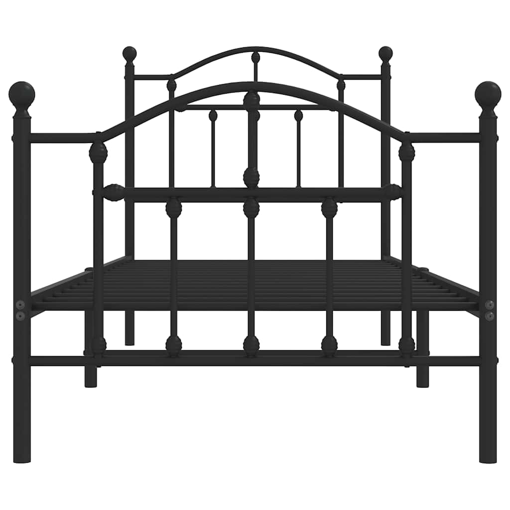 Metal Bed Frame with Headboard and Footboard Black 90 X 200 Cm