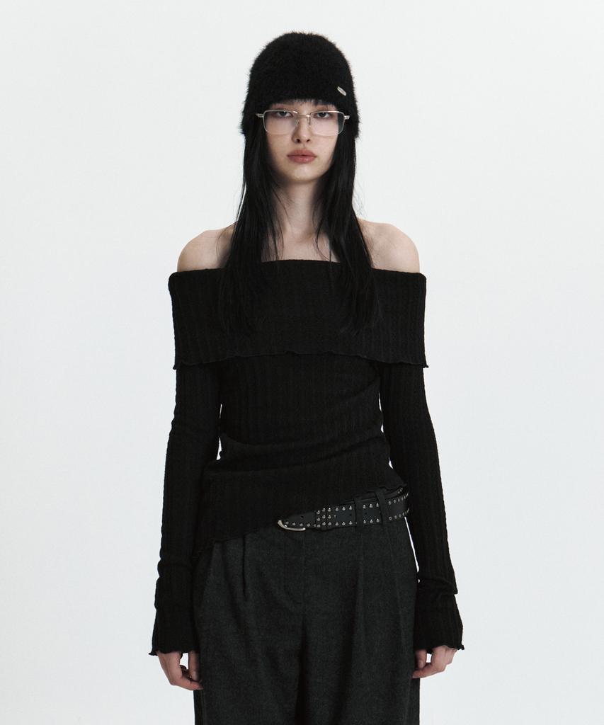 Kyuliti C Asymmetric Off-Shoulder Knit Top_Black