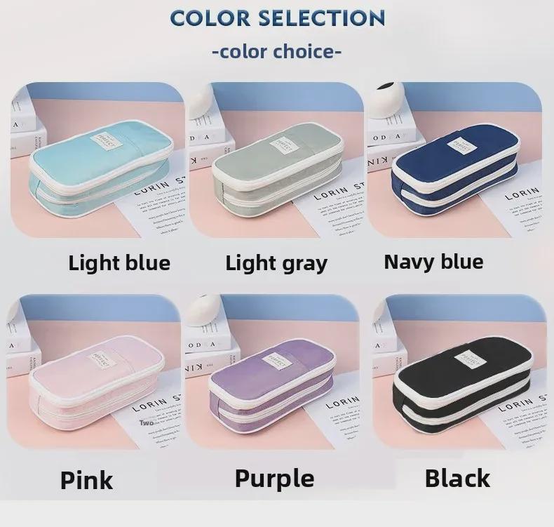 Macaron Colorblock Large Capacity Art Student Pencil Case - Double Layer Oxford Cloth Paintbrush Storage Bag