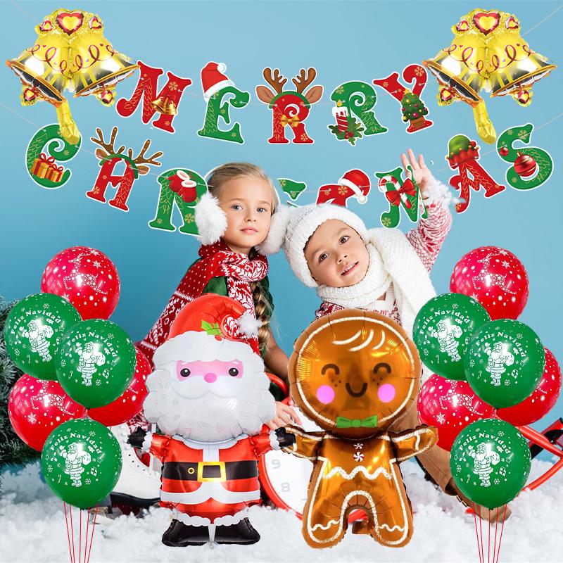 Santa Claus & Gingerbread Man Balloon Set: Cartoon Bells & Latex Bunting for Christmas Party Decoration