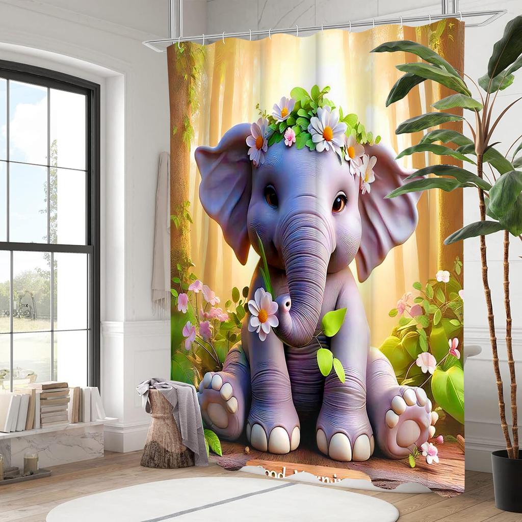 Elephant Cat Animal Pattern Bathing Curtain  Bathroom Shower Curtain Waterproof With 12 Hooks Home Deco Free Ship