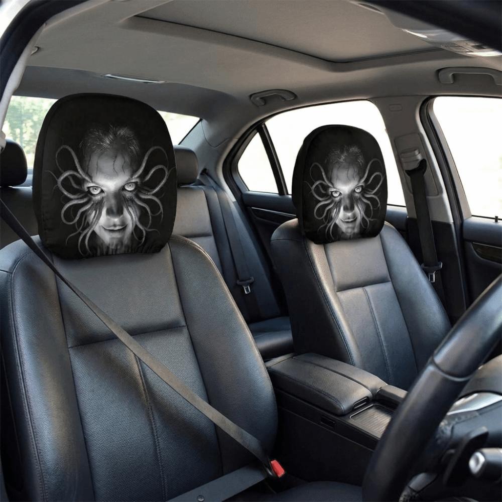 2PCS Stain-Proof Halloween Car Headrest Cover Auto Interior Decoration Cover Family Road Trips