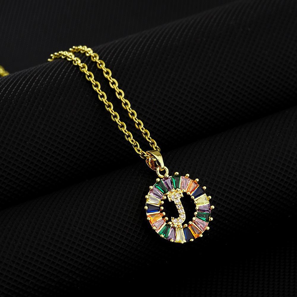 Xiyin Multicolor Zircon Copper Clavicle Chain Necklace with 26 Initial Pendants for Women