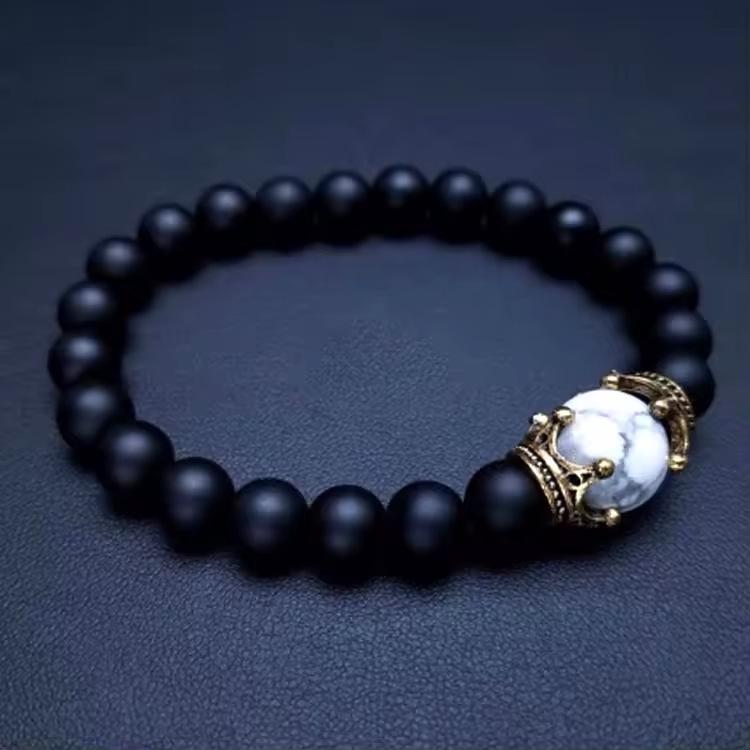 Men s Fashionable Tiger Eye & Turquoise Natural Stone Crown Bracelet