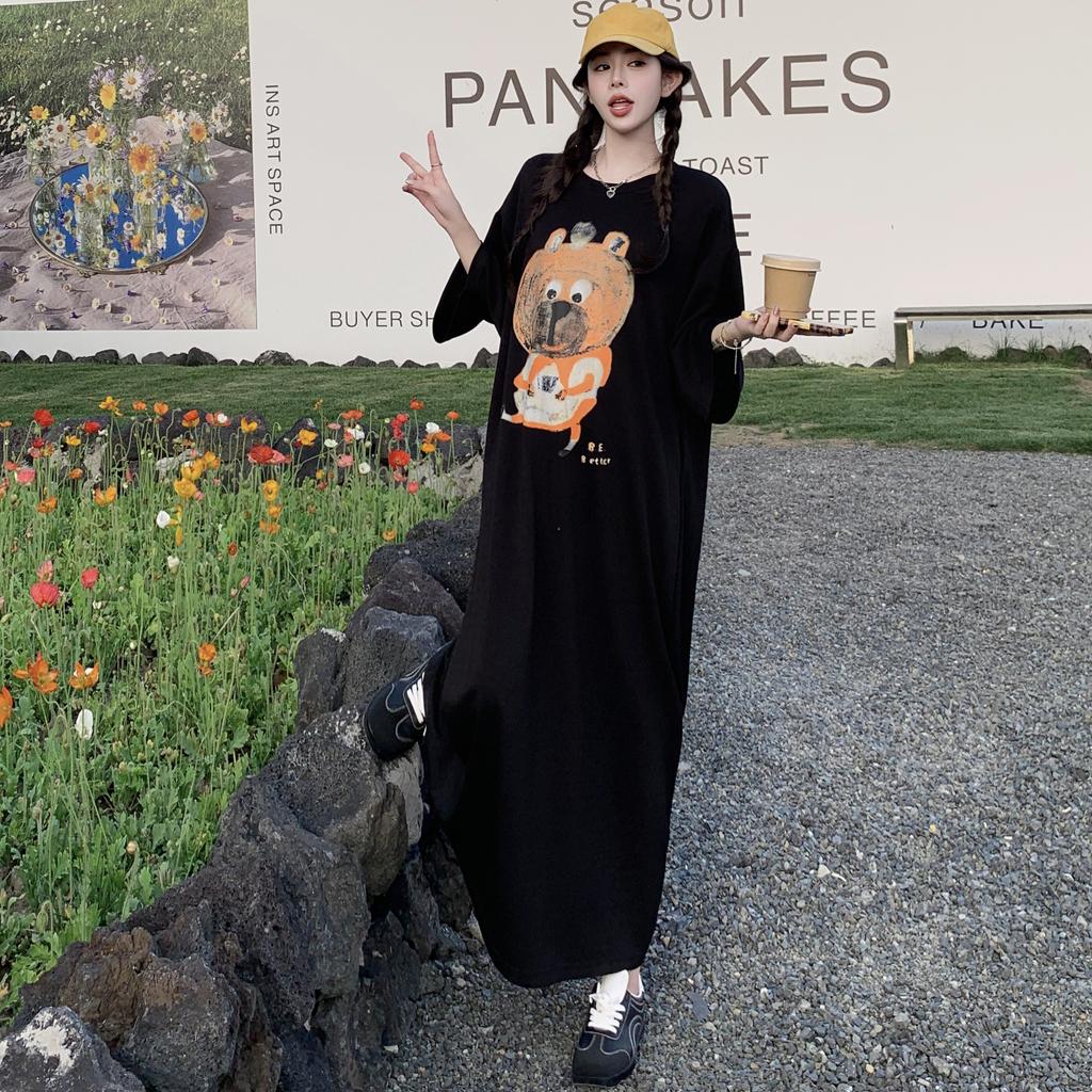 DIMANAF Women Plus Size Dress Loose Summer 2025 Vintage Dress Basic Long Casual Pattern Printing Shirt Dress Maxi