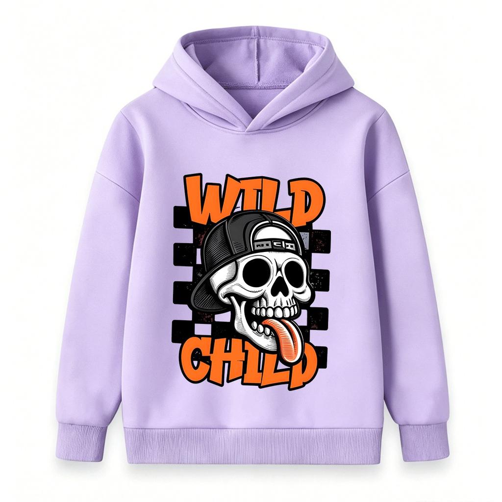 Kids Boys Girls Hoodie, Wild Child Skull Pattern Long Sleeve Casual Pullover Sweatshirt for Daily Wear