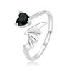WOSTU 100% 925 Sterling Silver Retro Devil Wing Open Ring For Women Exquisite Black Heart Zircon Ring Fine Anniversary Jewelry