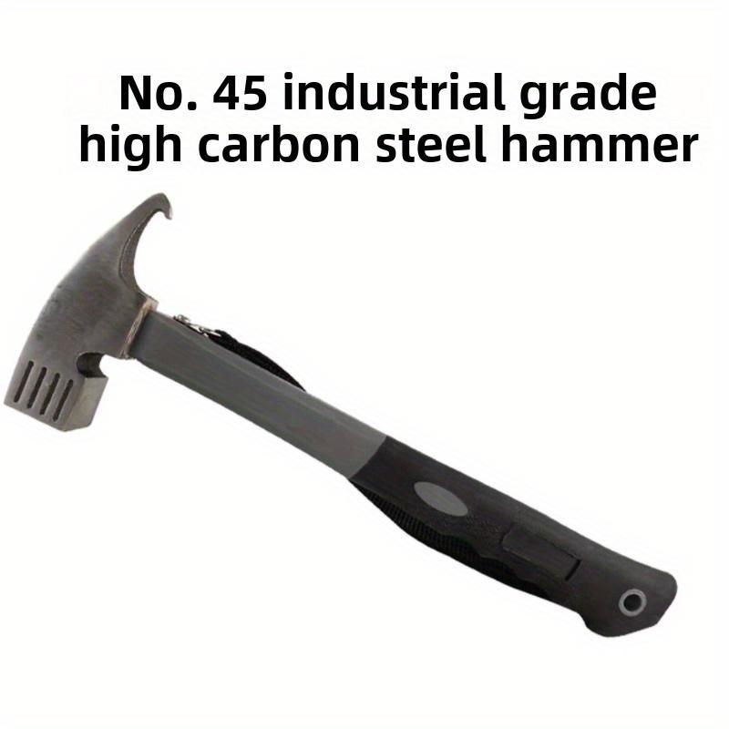 High Carbon Steel Multi-Functional Hammer, Non-Slip, Anti-Shock, with Fiberglass Plastic Coated Handle, for Camping, Gardening