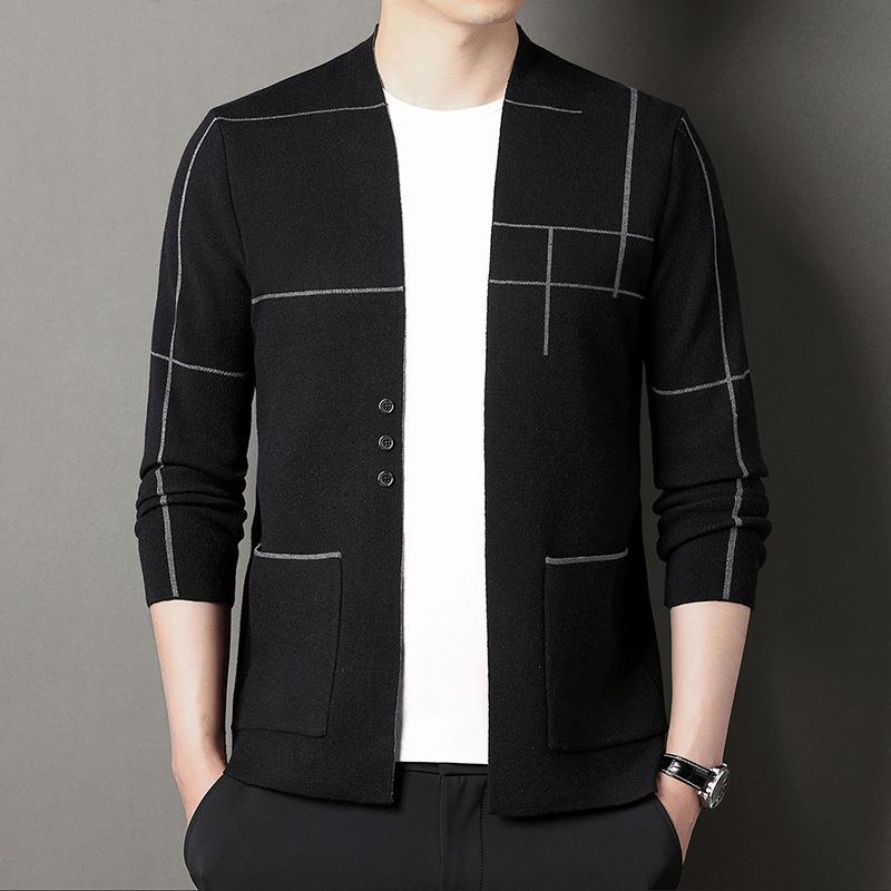 Men's Knitted Cardigan Youth Business Jacquard Fashion Men Sweater Coat Men's Wear