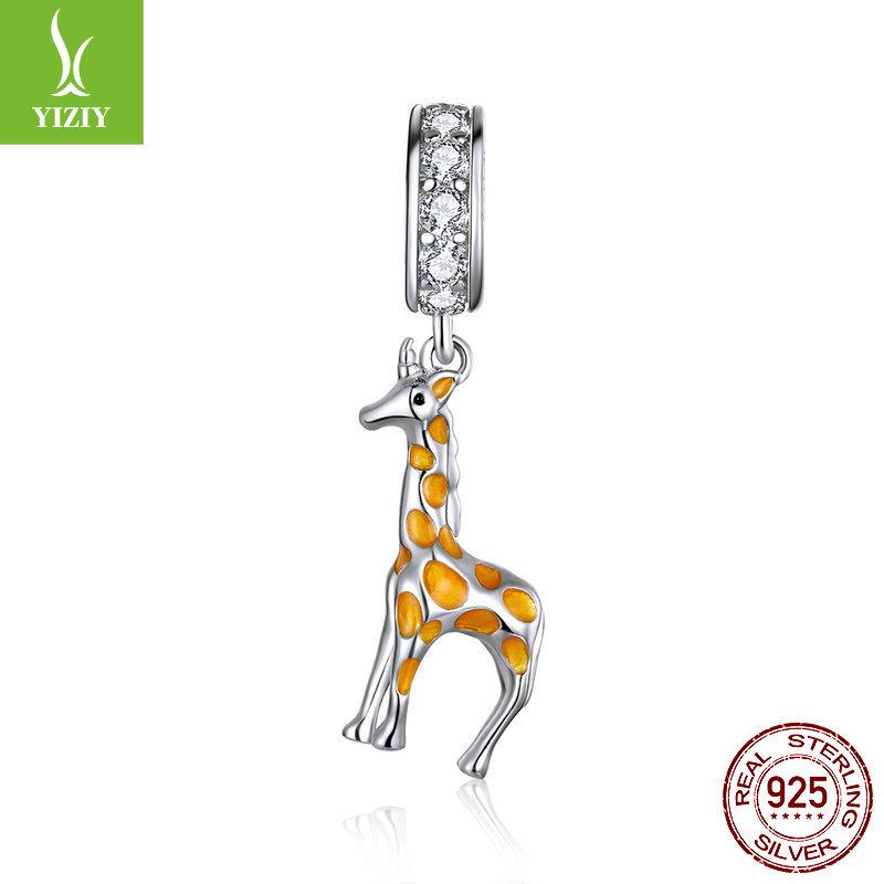 S925 Silver Ziyun Oil-Dripped Spotted Giraffe Pendant: Handmade Cute Animal Bracelet Bead