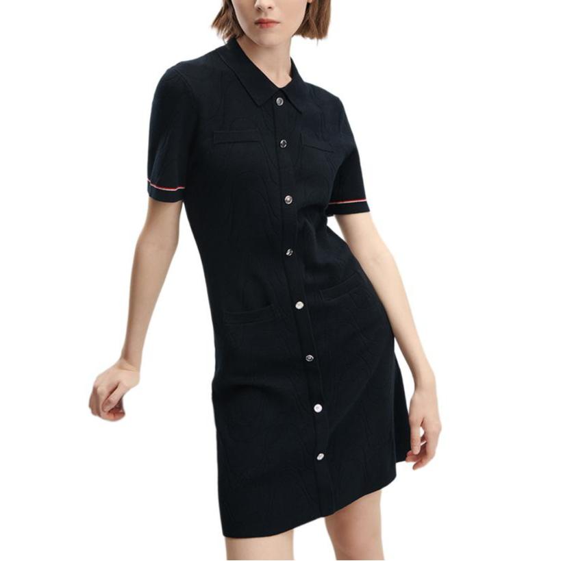 FILA Basic Simple Casual Polo Collar Short Sleeve Dress Women Dresses Legendary-Blue F11W341308F-NV