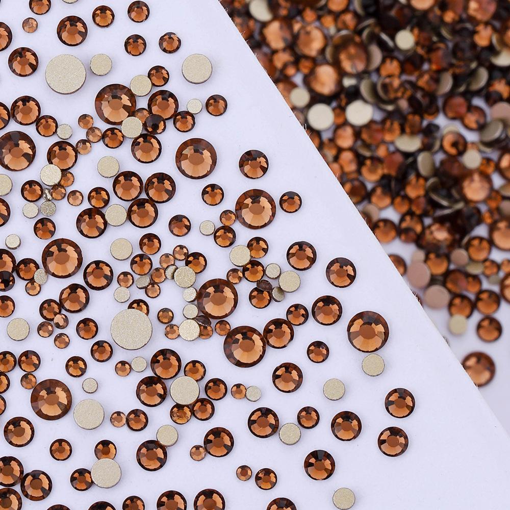 Pujiang Nail Art Strass Goldener Boden Gemischte Größe Flachboden Diamant Ungefähr 1440 Glas Aufkleber Diamanten Farbige Kleine Runde Diamanten