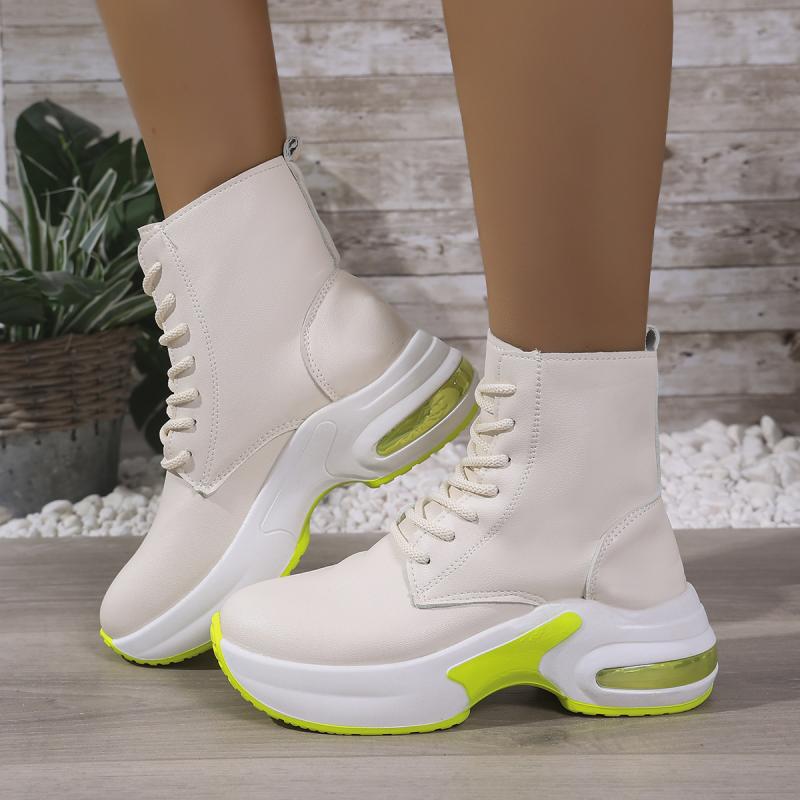 Fashion Fashion Thick Bottom Air Cushion Ankle Boots Women 2025 Winter Round Toe Wedge Heel Lace Up Boots Soft Chunky Platform Booties
