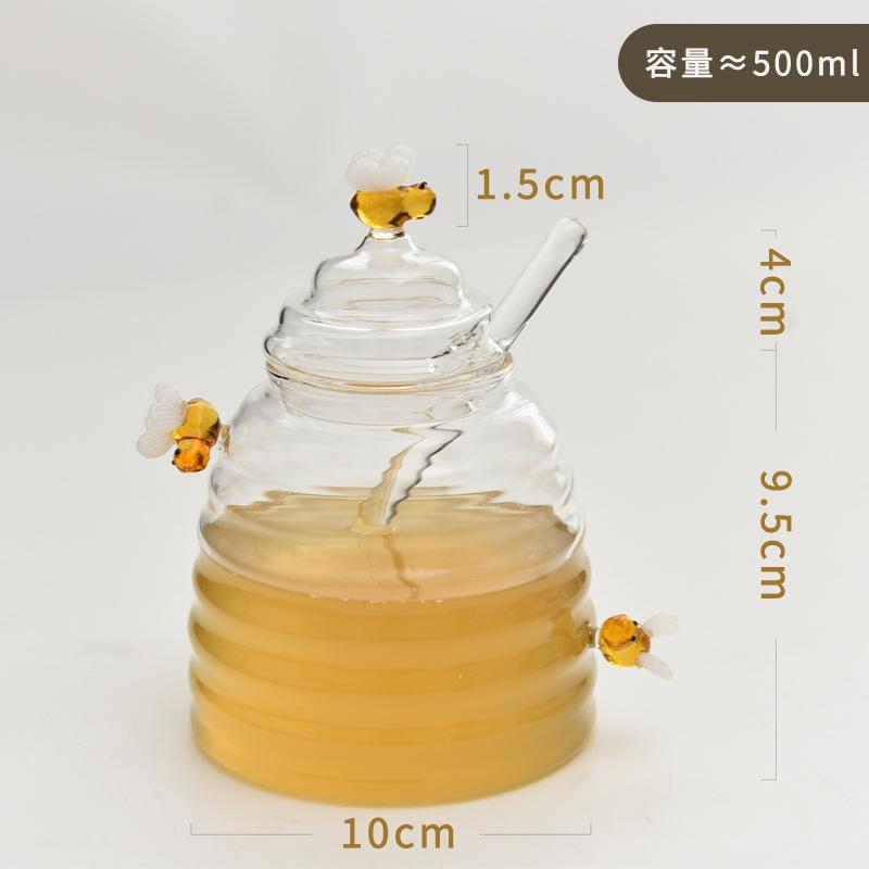 

Transparent Glass Honey Jar with Lid and Stirrer Creative Large Capacity Home Storage Bottle