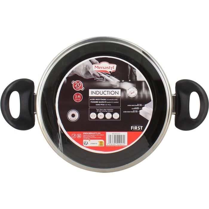 Schmortopf - MENASTYL - 6020255 - Aus Edelstahl - 20 cm - Für alle Herdarten geeignet, auch Induktion