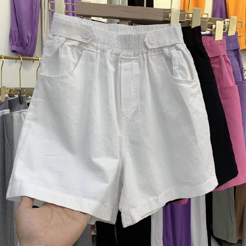 Women's Lightweight Summer Washed Denim Loose-Fit Cropped Pants: Youthful High-Waisted Wide-Leg Shorts, Solid-Color Casual Pants