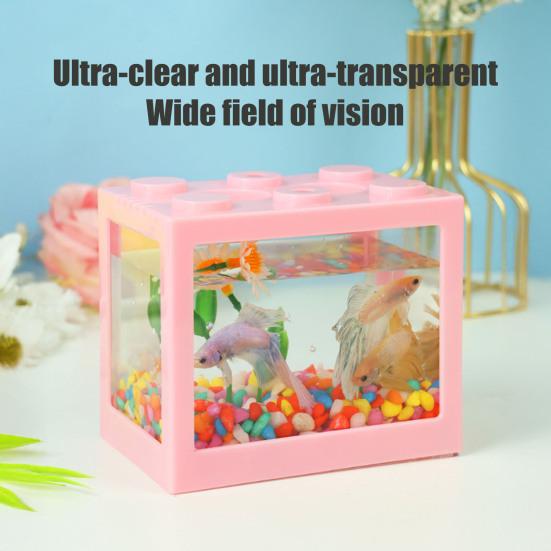 Mini Betta Fish Tank Stackable Building Block Tiny Aquarium Fish Bowl Clear Visible Rectangular Small Shrimp Fish Cube Tank Decoration