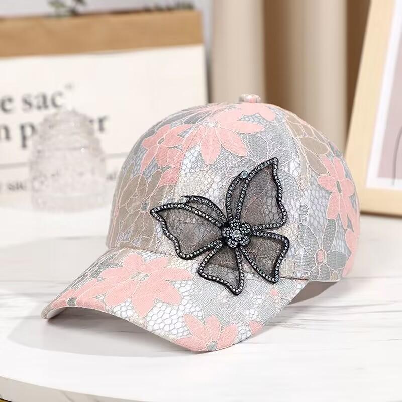 Women's Breathable Butterfly Baseball Cap - Lace Sun Hat with Rhinestone, Street Fashion Peaked Cap for All-match Outfits
