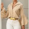 Spring New Style Solid Color Elegant Lantern Sleeve Lapel Shirt for Women