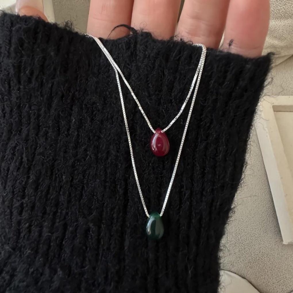 Women's 925 Silver Water Drop Natural Stone Simple Necklace
