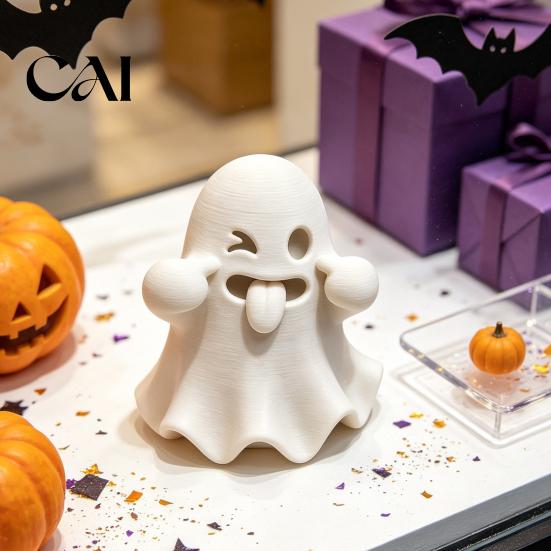 Small Halloween Decorations Ghost Figurine, 3D Printed Cute Face Statue, Spooky Night Atmosphere Tabletop Ornament for Shelf, Desk, Home Party