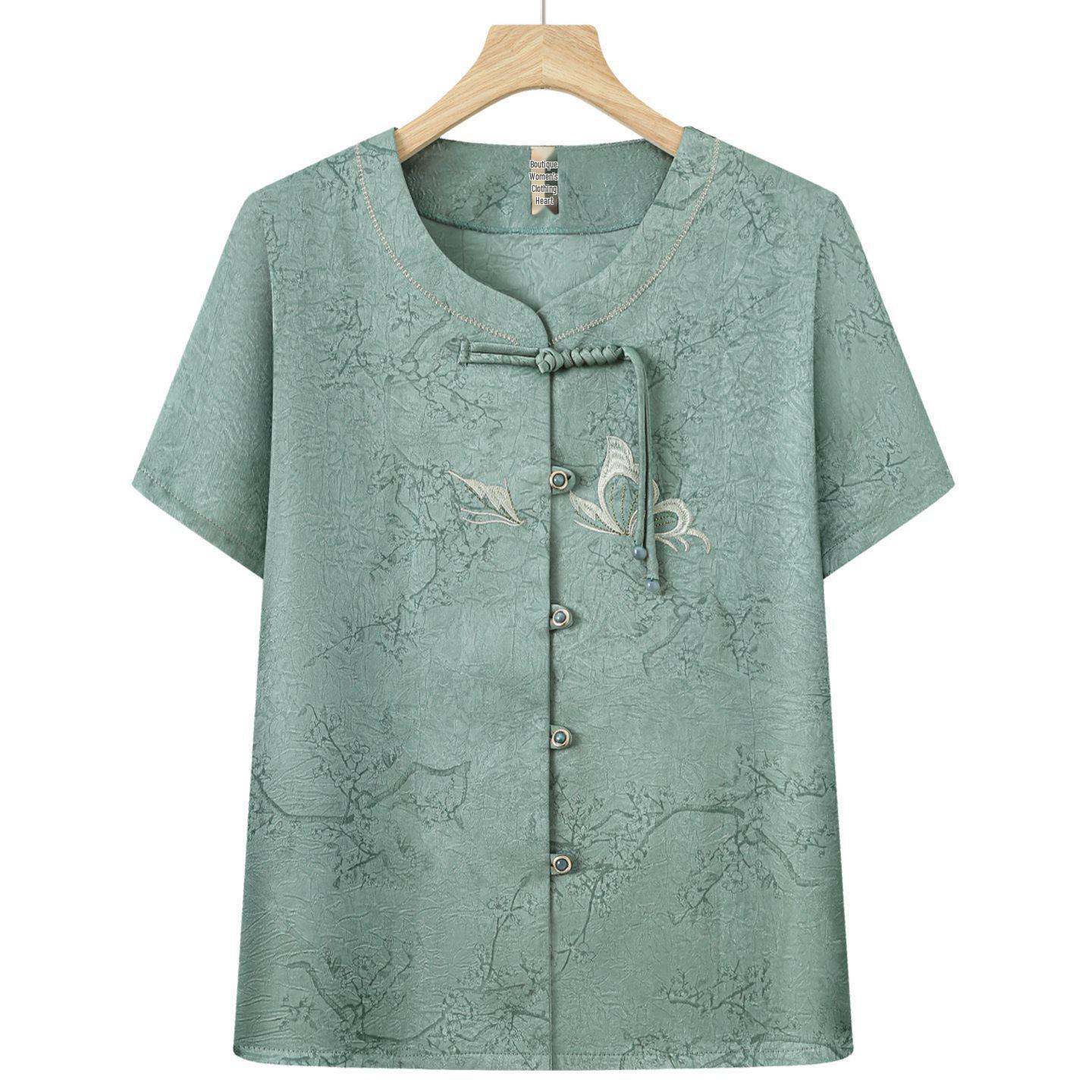 

Summer Short-Sleeved Two-Piece Set for Elderly Women - 60s/70s Fashionable Grandma and Mom s Wear 3XL (115-130 lbs)