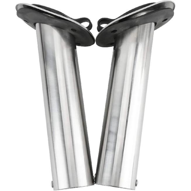 2Pcs 30 Degrees Stainless Steel Fishing Rod Holder Flush Mount with Black PVC Cap and Liner Boat Rod Holder