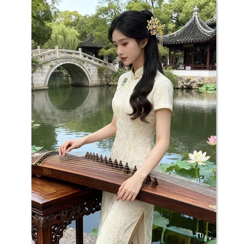 Pure and elegant new Chinese-style young girl's daily cheongsam spring and summer new combed cotton lint single-layer cheongsam skirt