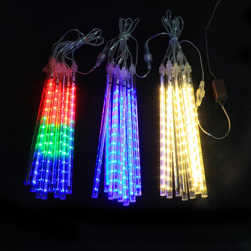 Colorful Meteor Shower LED Solar String Lights: Flashing, Flowing, Waterproof Outdoor Decoration