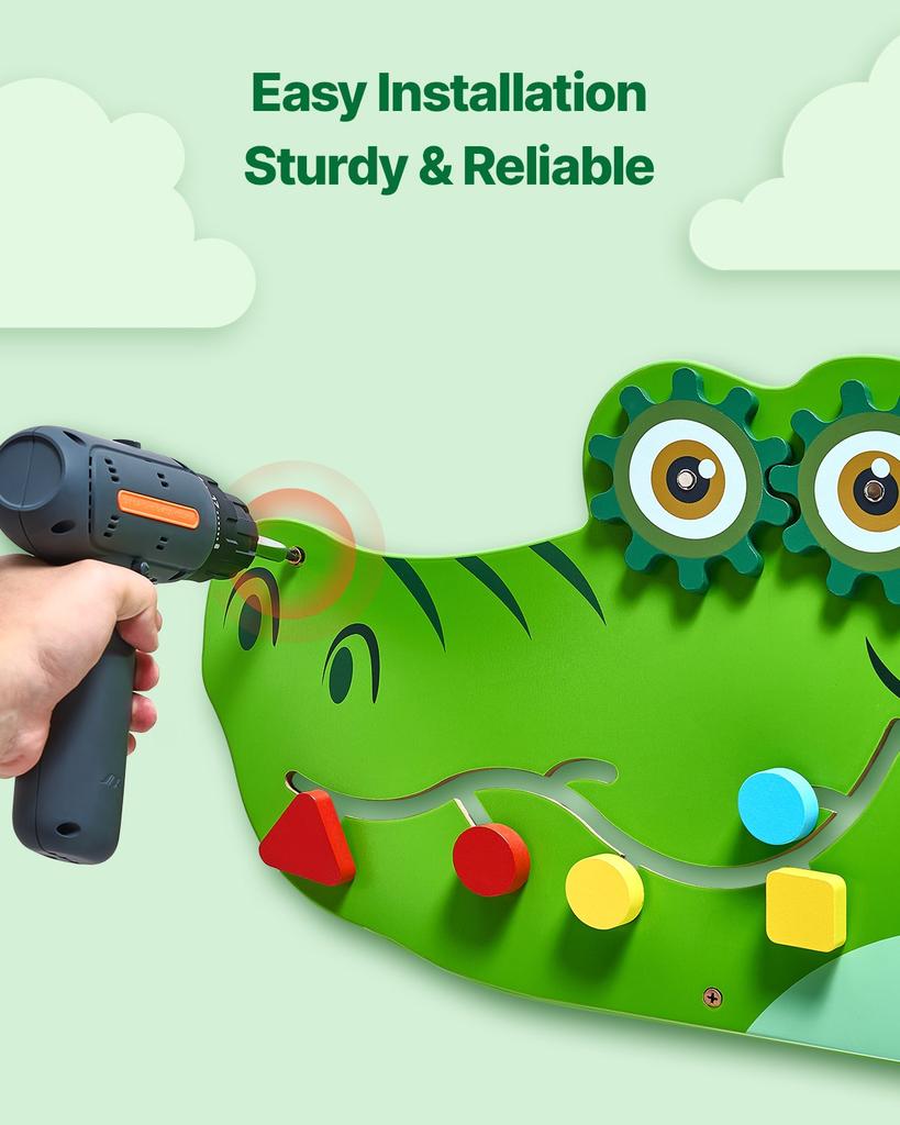 VEVOR Crocodile Activity Wall Busy Board, 9 Activities, Montessori Sensory Wall Panels Toy for Kids Ages 3-12, Interactive Learning Activity Center