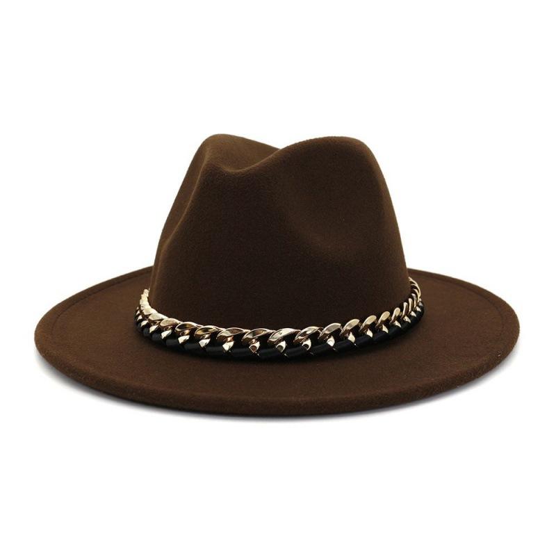 Chain Autumn and Winter Fashion New Men and Women Couples Top Hat Woolen Top Hat Flat Brim Big Edge Straight Edge Jazz Hat