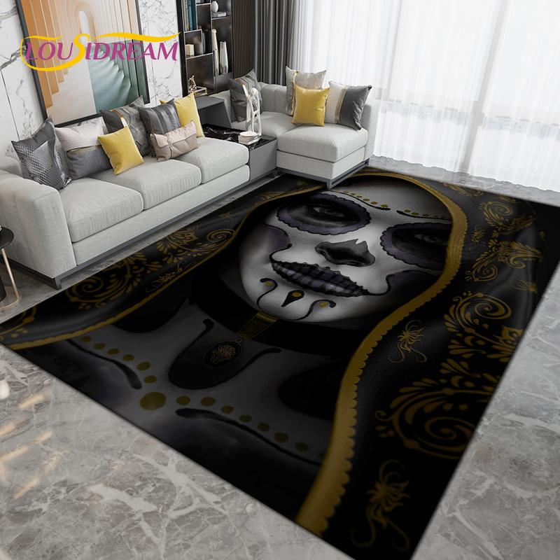 Cartoon Skull Girl Area Rug Large,Carpet Rug for Living Room Bedroom Sofa Decoration,Doormat Kitchen Bathroom Non-slip Floor Mat