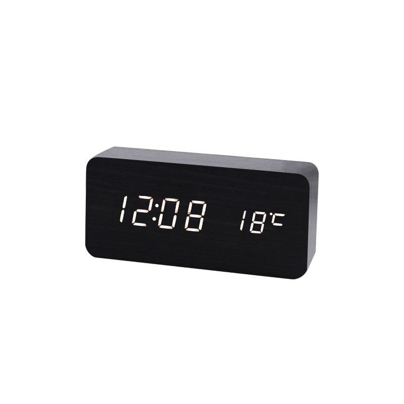 Wooden Clock Thermometer Electronic Clock Creative Wooden Student Alarm Clock Triangle Digital Clock