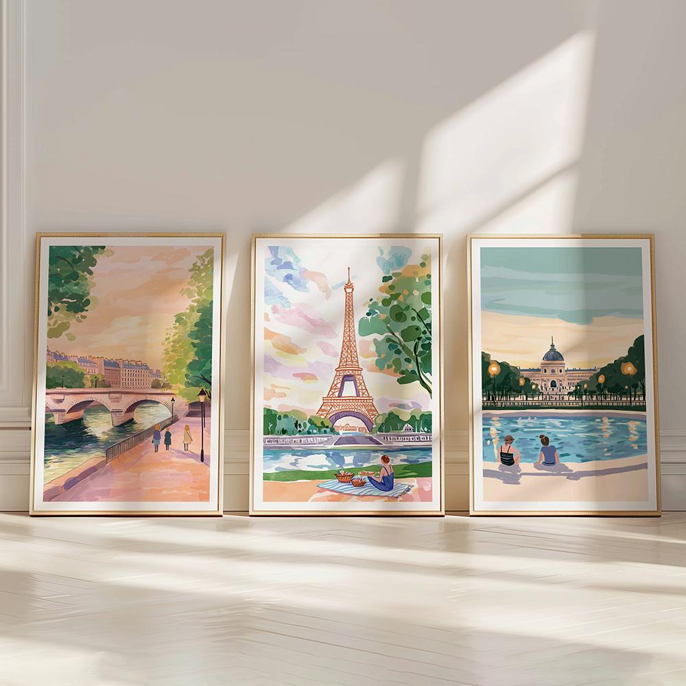 City Prints Set of 3 NYC London Eiffel Tower Japan Wall Decor City Landmarks Travel Prints Posters Central Park Art Gift Posters