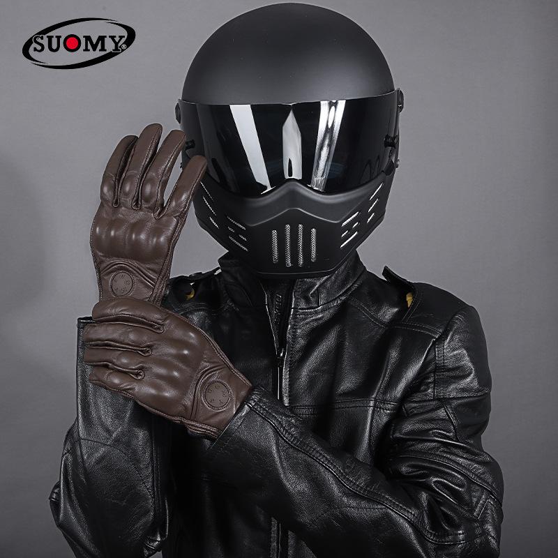 Summer Motorcycle Riding Leather Anti-Drop Breathable Gloves Touch Screen Sheepskin Vintage Biker Gear