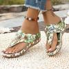 Women's Floral Print Flip Flops Wedge Heel Thong Sandals Casual Summer Beach Slippers Plus Size 43