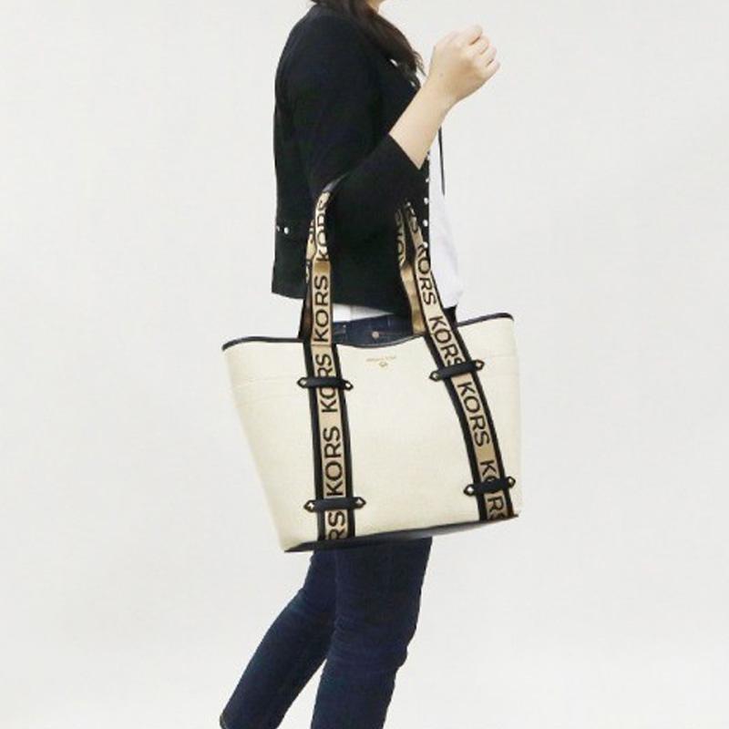 New MICHAEL KORS Polyester With Cotton Tote Bag Shopping Bag Shoulder Bags Handbags Regular Women's Beige & Black 30T2G5VT3C-006