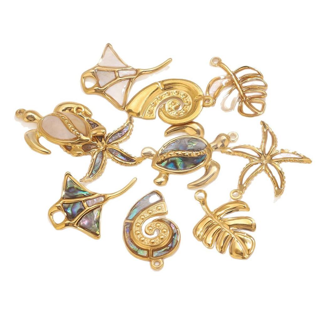 Turtle Starfish Conch Inlaid shell Stainless Steel Pendant For Women Summer Beach-style DIY Making Charm Fashion Jewelry