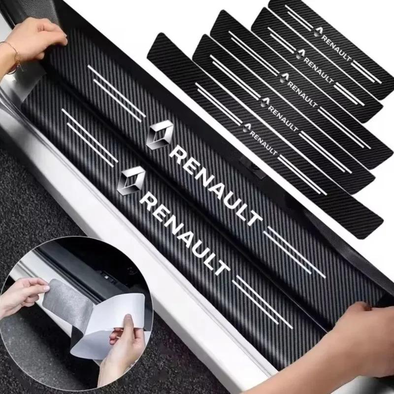 For Renault Megane 2 3 4 Twingo Clio Talisman Captur B Sandero 5Pcs Leather Car Door Decals Carbon Fiber Threshold Anti Scratch