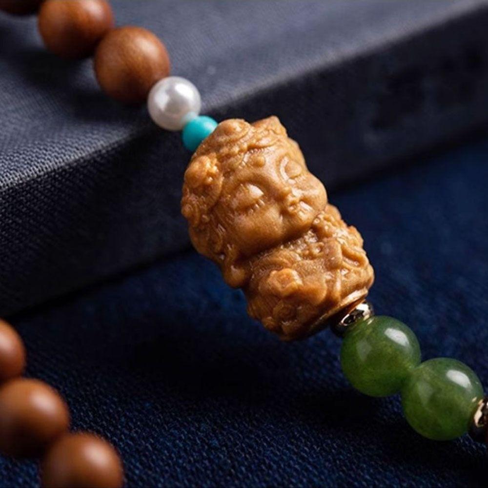 Short Mobile Phone Chain Chinese Style Antique Green Wrist Rope Pendant For Men