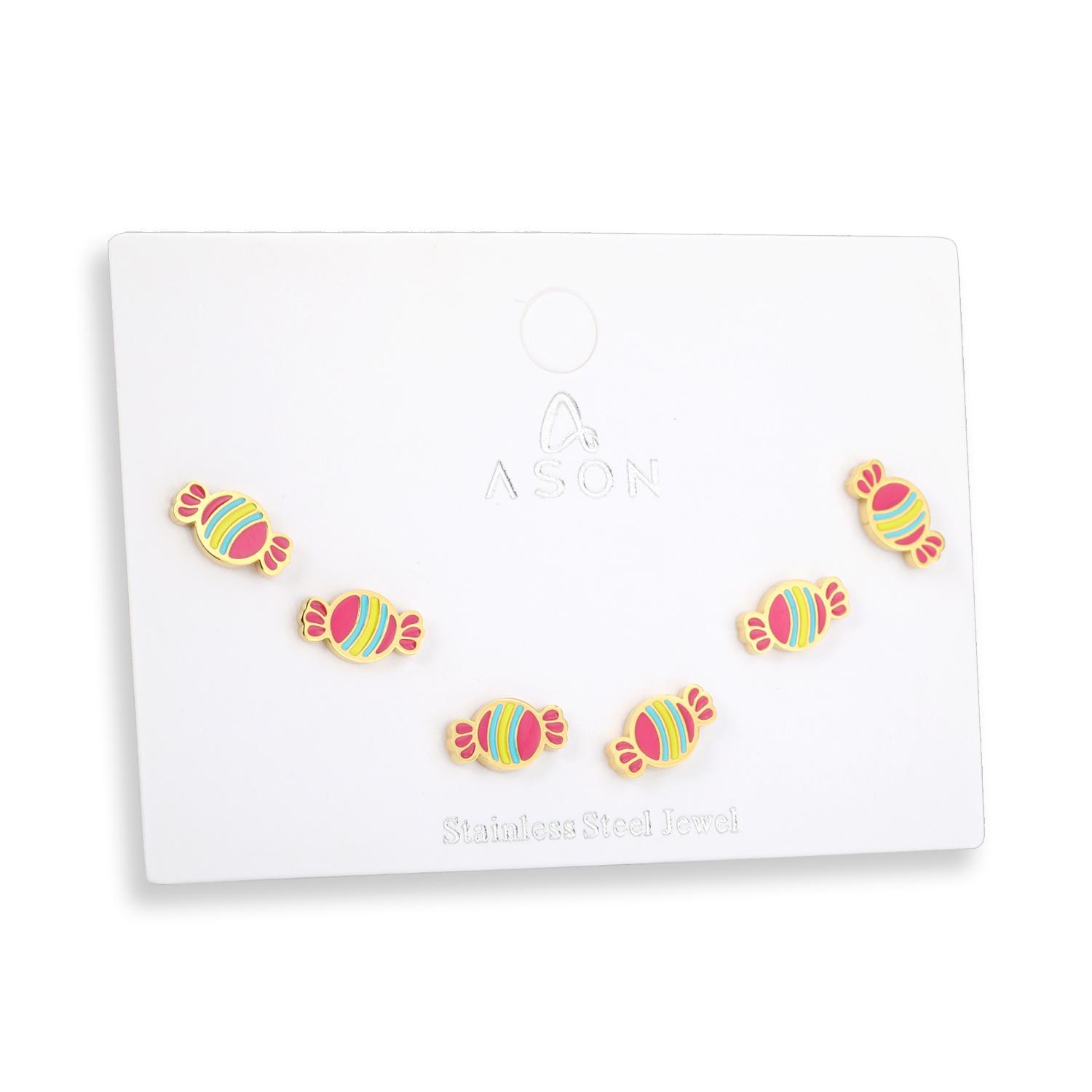 Милые рождественские серьги-гвоздики с конфетами - Нишевый дизайн из нержавеющей стали (3 пары)