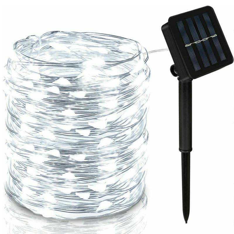 

5m32m Solar Led Fairy Lights String Waterproof Copper Wire Garden Outdoor White,12M 100LED Eight Modes