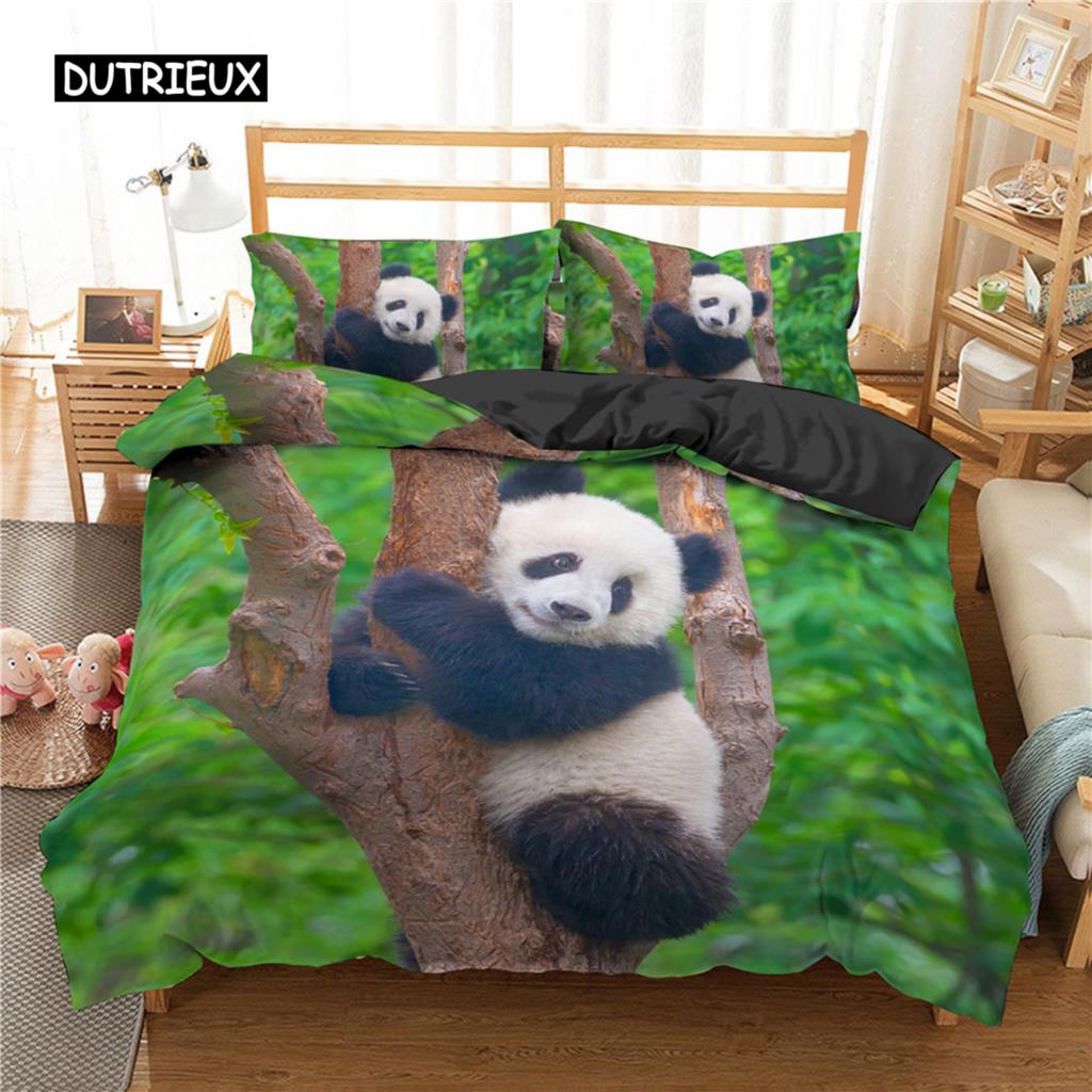 

Комплект пододеяльников с пандой, милый комплект постельного белья с рисунком животных для мальчиков и девочек, комплект постельного белья из микрофибры, дикая гигантская панда, королевский размер, одеяло EU single(135x200cm)