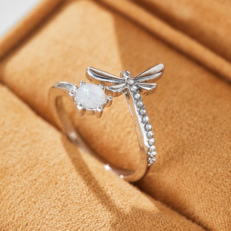 Sweet Romantic Charming Lady's Inlay Zircon Bright Opening Ring Dragonfly Styling Cute Gift Wedding Zircon Accessories