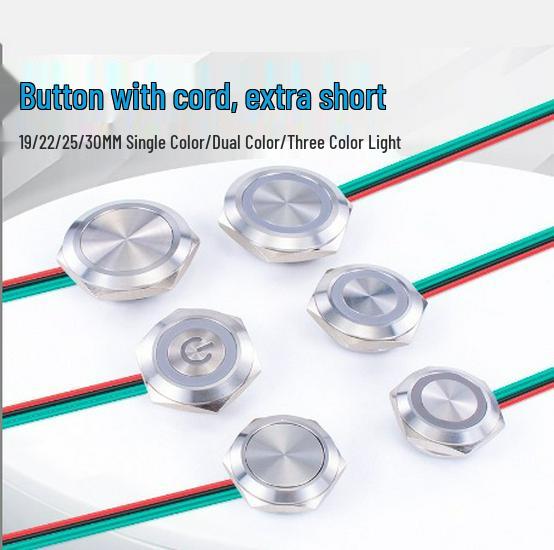 Ultra-Thin 16/19/22MM Metal Button with Light: Self-Reset Tactile Micro-Stroke Momentary Switch.