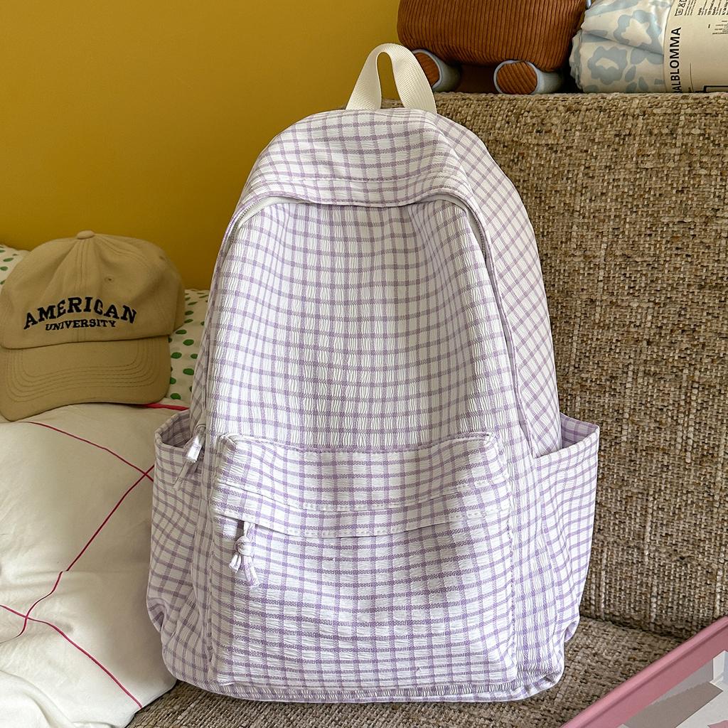 Schultasche für Damen, Koreanischer Stil INS Minimalistisches Kariertes Rucksack, Rucksack mit großem Fassungsvermögen für Freizeit und Reisen für Mittel- und Oberstufenschüler
