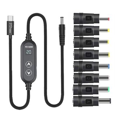 USB C Stromkabel mit 8 Adaptern 100W Höchste Effizienz Variable Stromversorgung DC5.5 Typ C Ladekabel 120cm