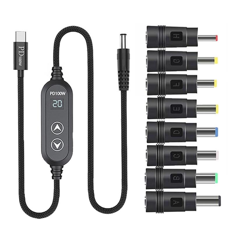

USB C Power Cord with 8 Adapters 100W Highest Efficiency Variable Power Supply DC5.5 Type C Charging Cable 120cm 1