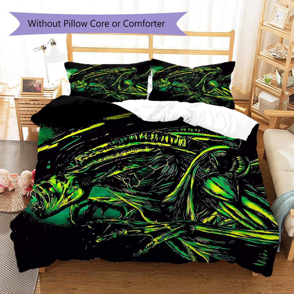 Alien Pattern Bedding,Quilt Set Quilt Cover Pillowcase Home Decoration Birthday Gift (1 * Duvet Cover + 2 * Pillowcase, Without Core)